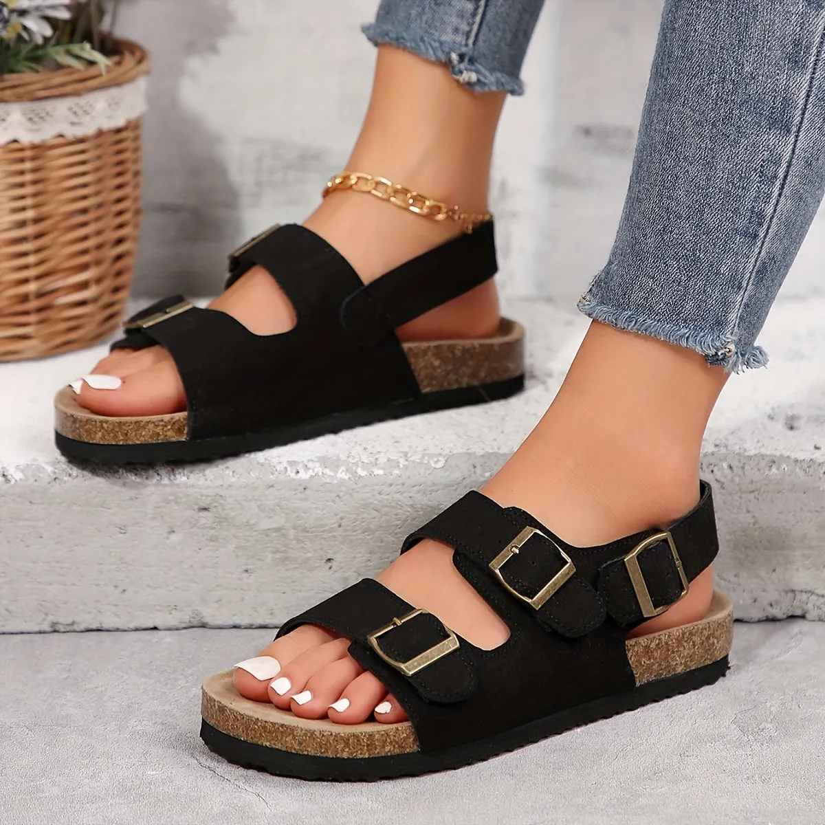 BlackEase Buckle Flats