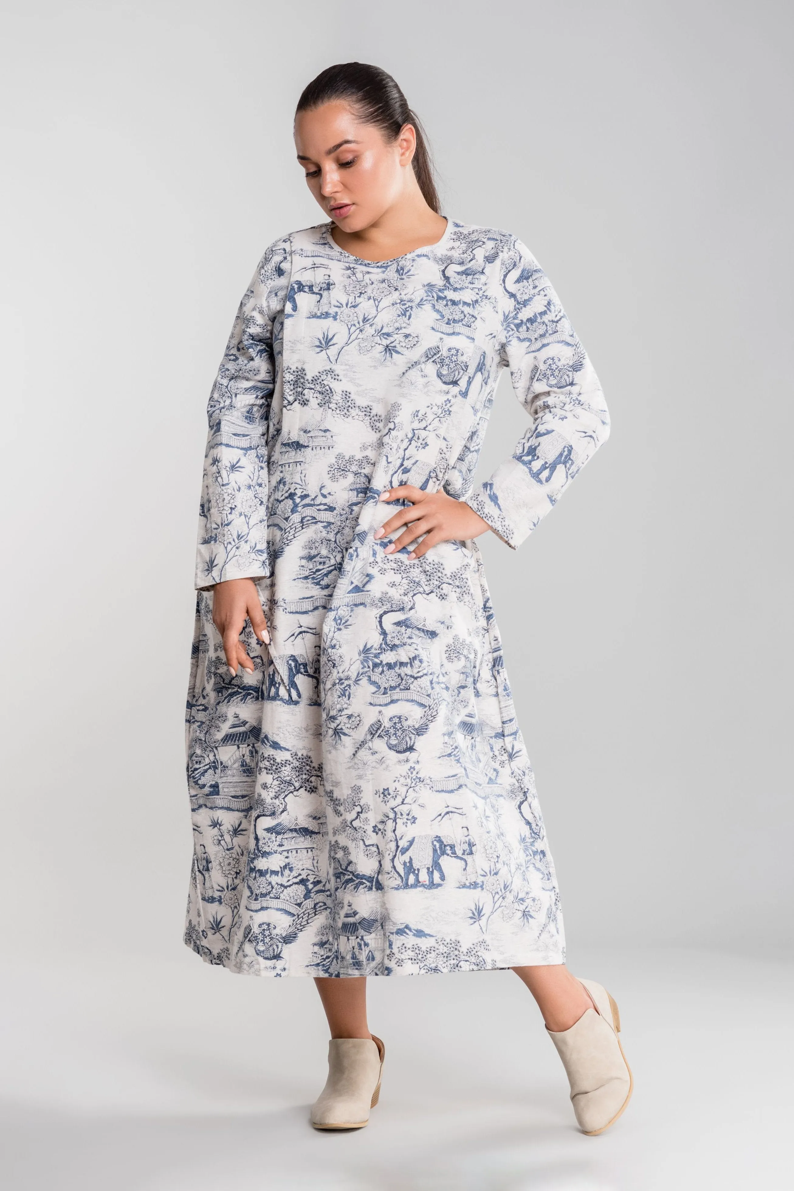 Blue Japanese Porcelain Print Dress
