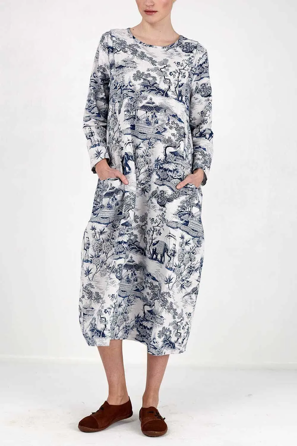 Blue Japanese Porcelain Print Dress