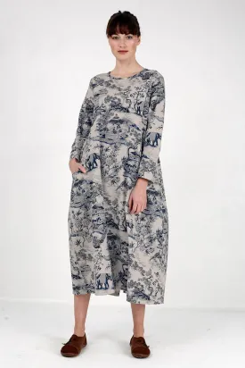 Blue Japanese Porcelain Print Dress