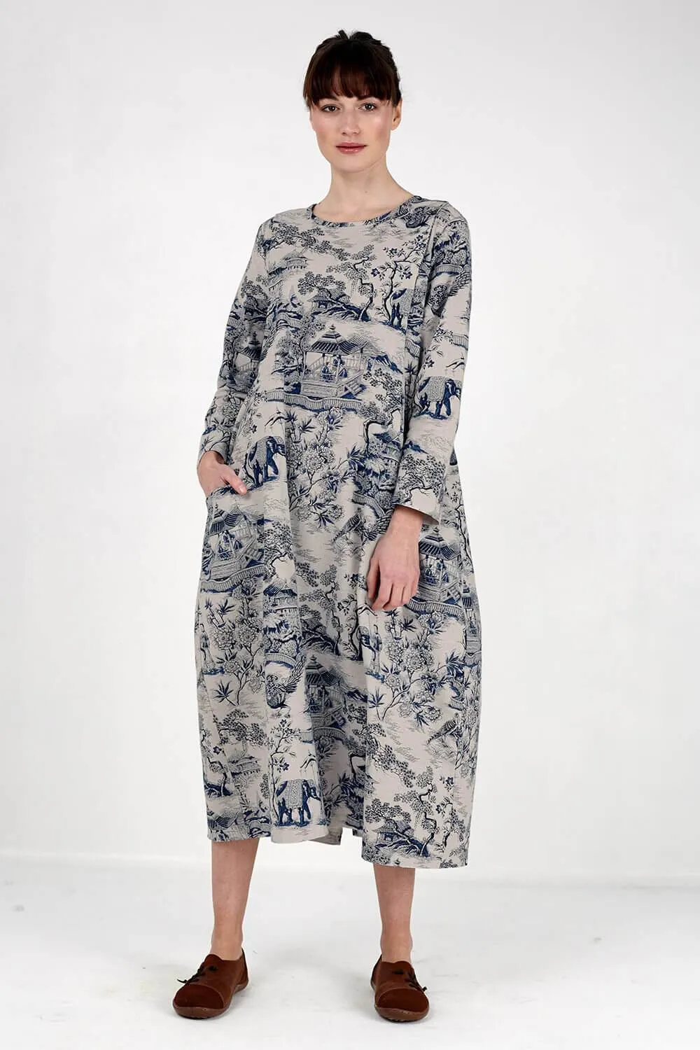 Blue Japanese Porcelain Print Dress