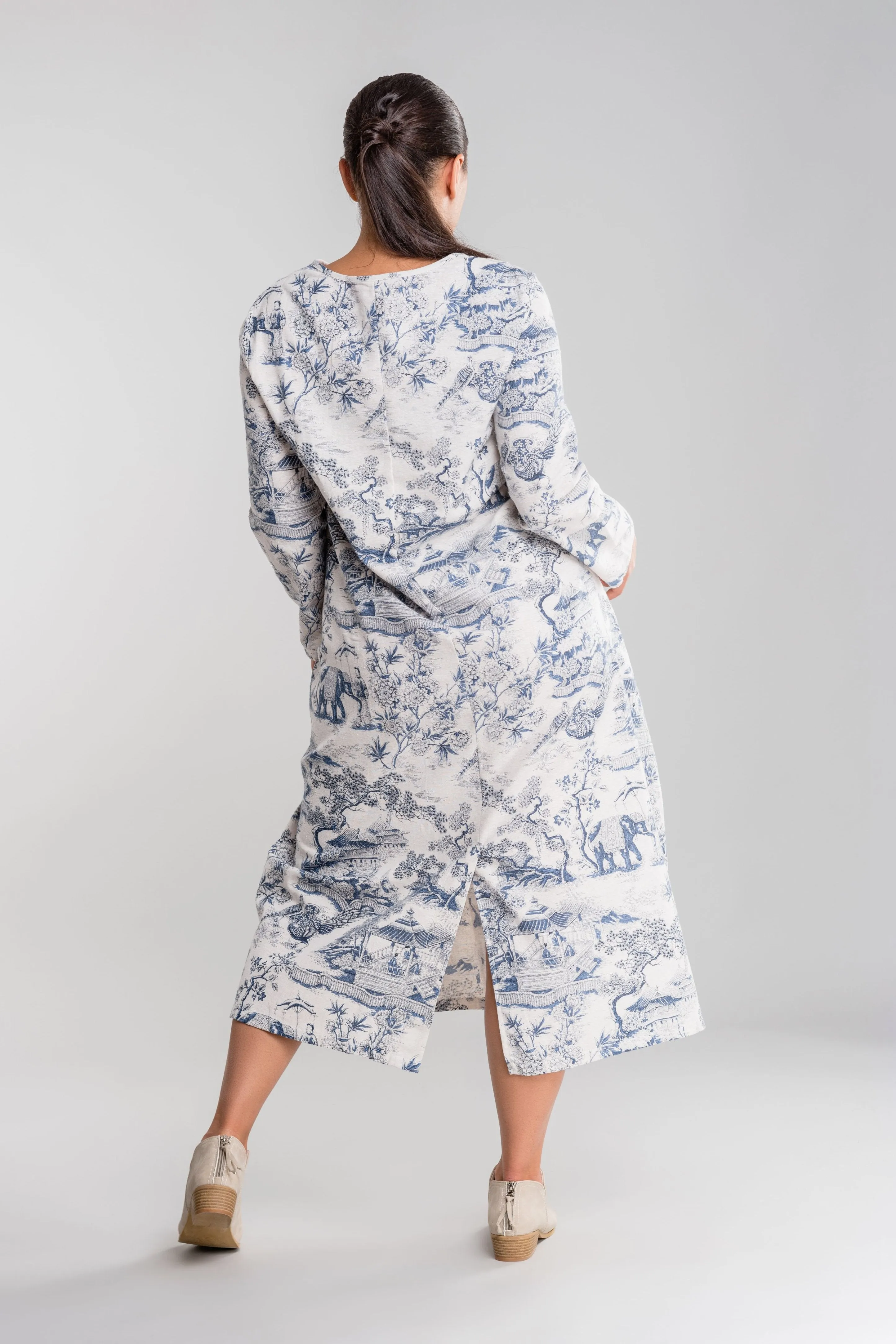 Blue Japanese Porcelain Print Dress