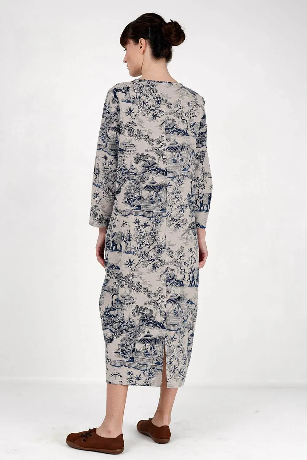 Blue Japanese Porcelain Print Dress