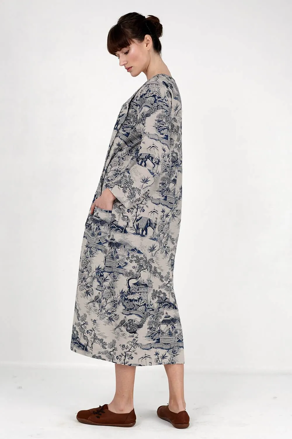 Blue Japanese Porcelain Print Dress