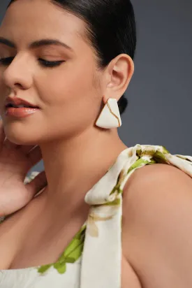 Curveins Elegant White Enamel Geometric Shape Earrings
