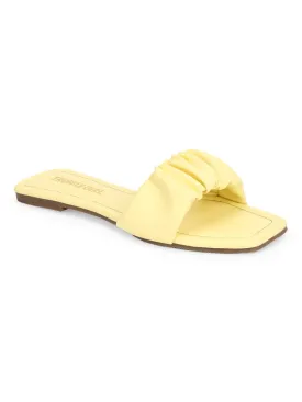 Lemon Yellow PU Wrinkled Strap Slip Ons
