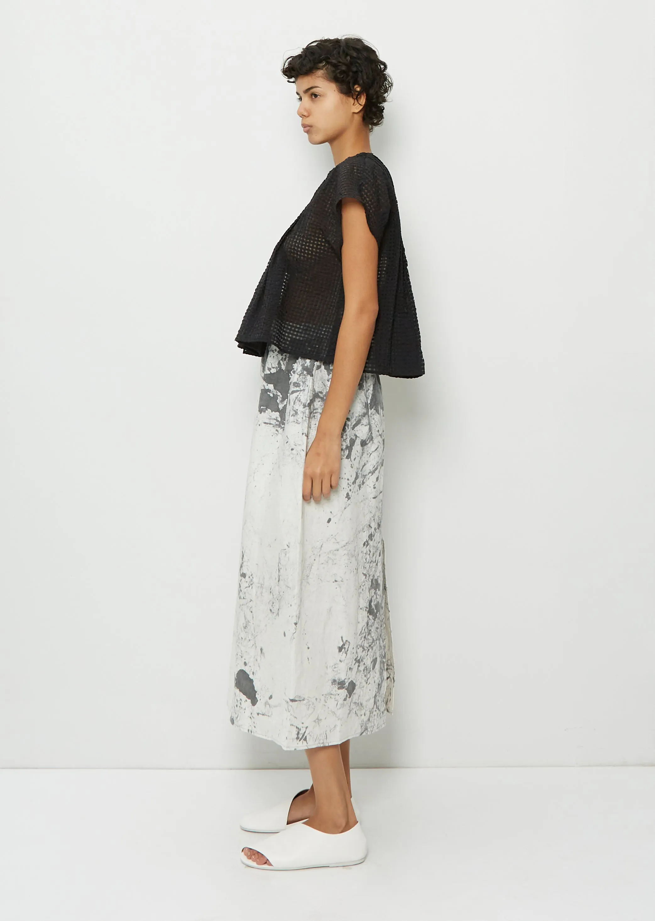 Linen Print Simple Skirt