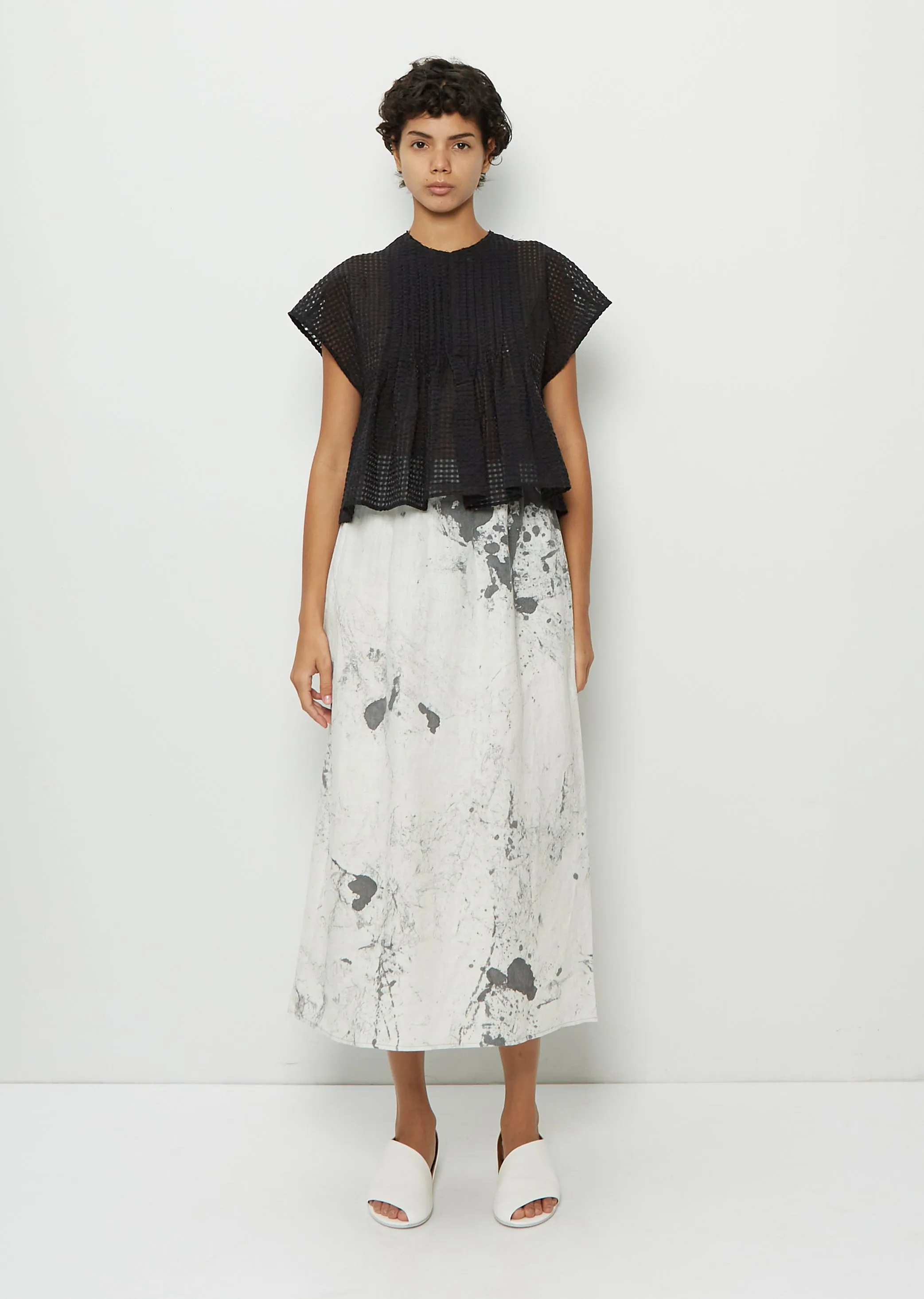 Linen Print Simple Skirt