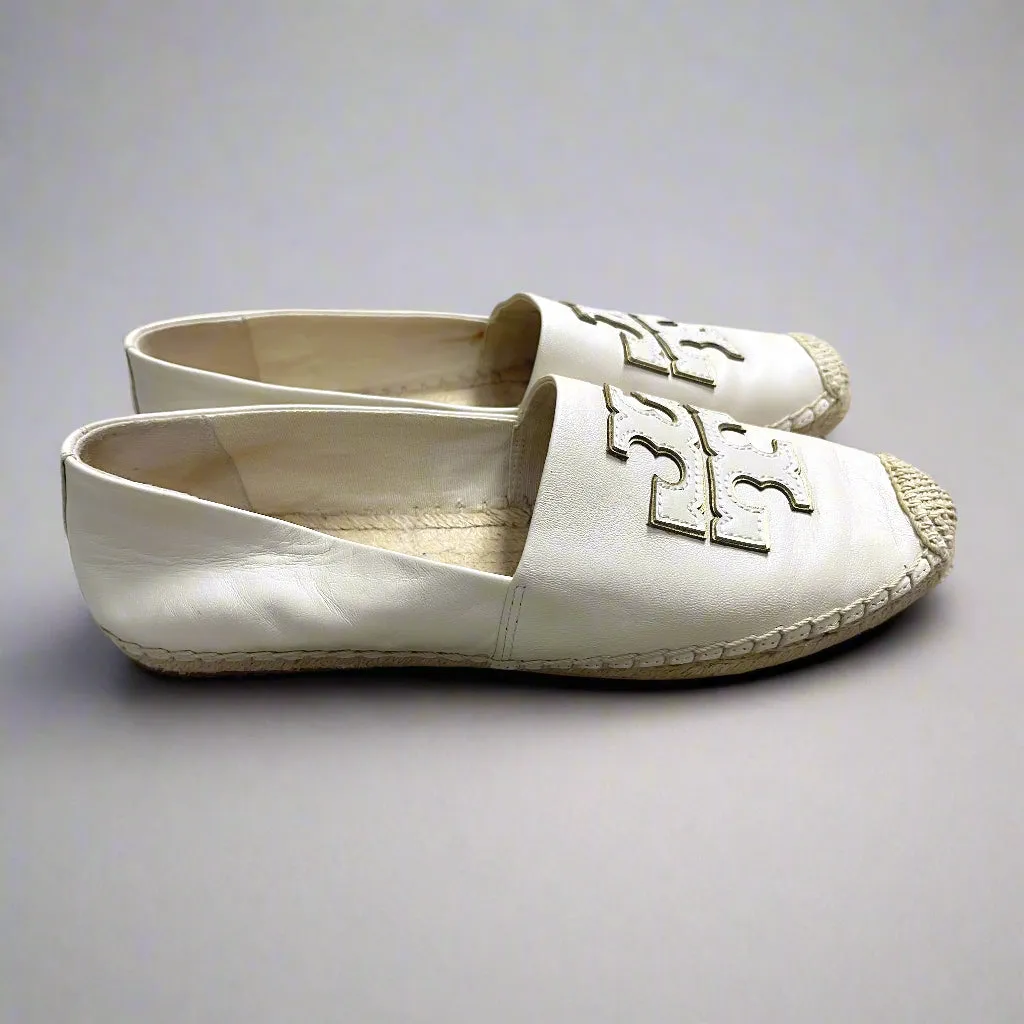 Tory Burch cream and gold Ines Espadrille shoes, size 8.5, LIKE NEW!