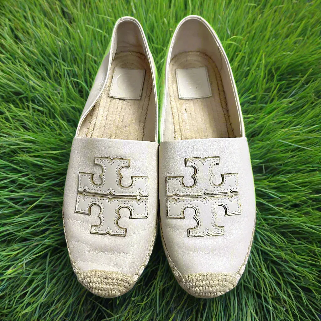 Tory Burch cream and gold Ines Espadrille shoes, size 8.5, LIKE NEW!